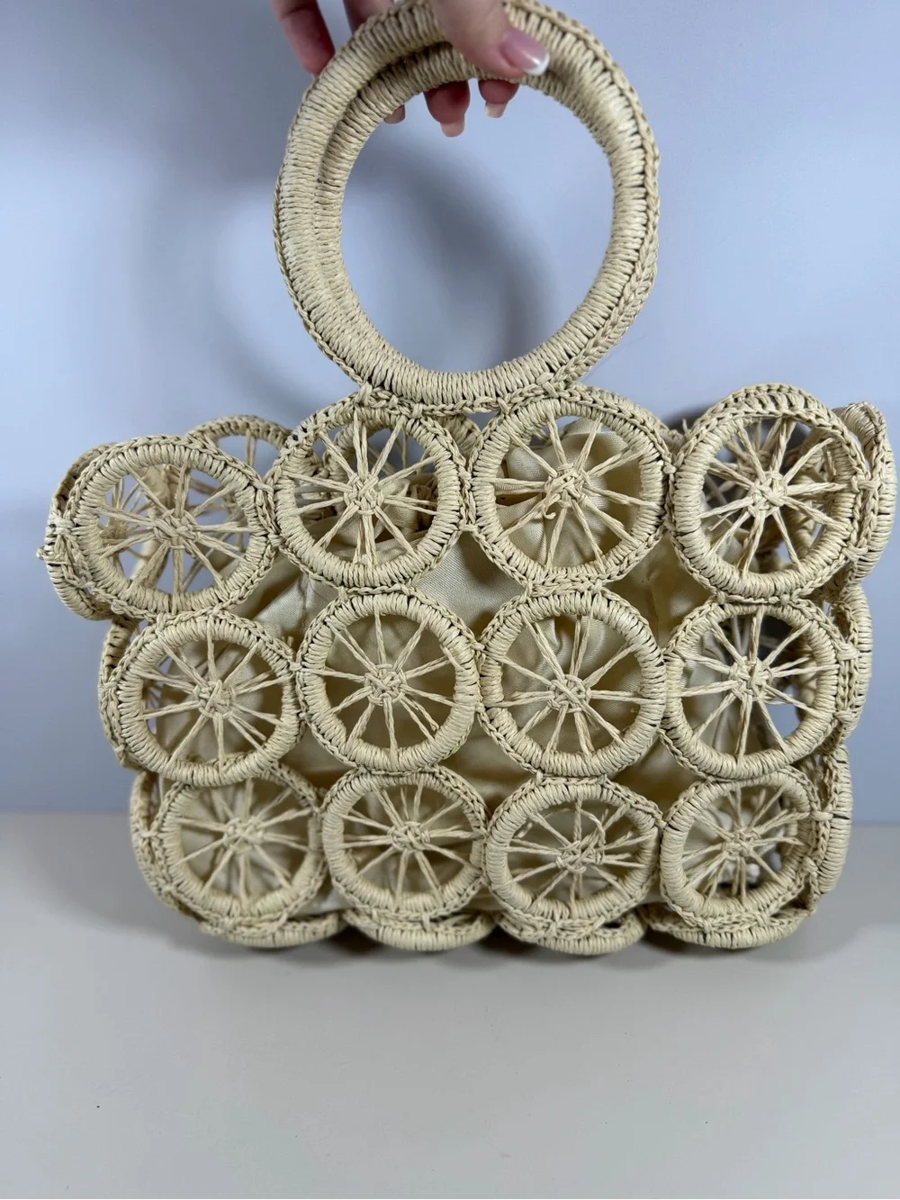 Source Unknown Handwoven Circle Tote in Cream